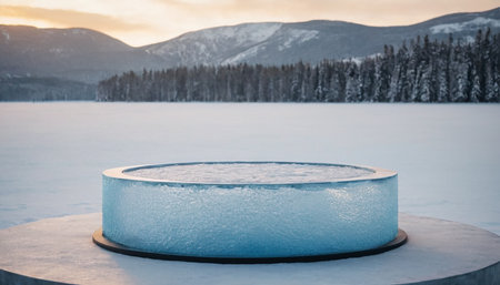 Frozen lake in the evening, Karelia, Russia.の素材
