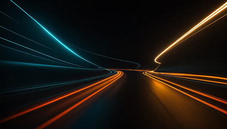 Car light trails in tunnel. Long exposure photo taken in a tunnel.の素材