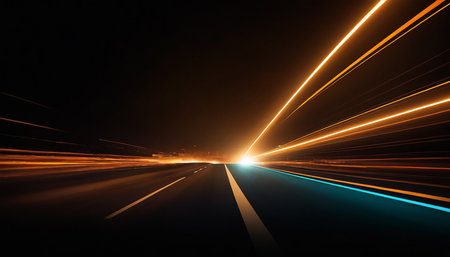 Car light trails on the road. Long exposure photo taken in a tunnel.の素材