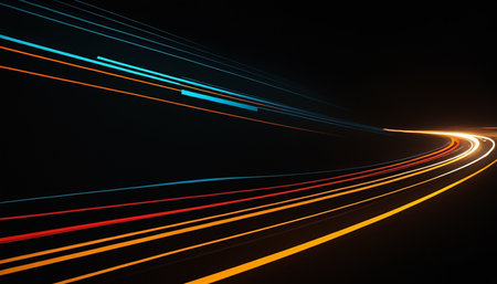 lights of moving cars at night. long exposure red, blue, greenの素材