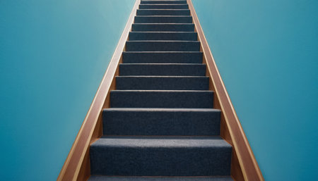 staircase in a blue wall with wooden frame, 3d renderの素材