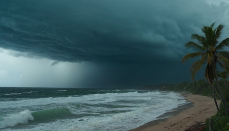 Stormy weather at the beach in Costa Rica, Central America.の素材