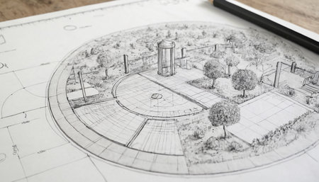 Architectural project on a wooden table. Architectural drawing.の素材