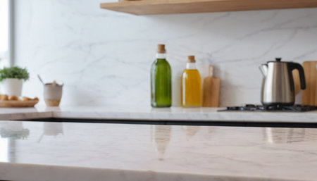 Blur image of modern kitchen interior for background usage. (Selective focus)の素材