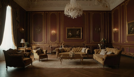 Luxury interior of a classic living room with a rich baroque furniture.の素材