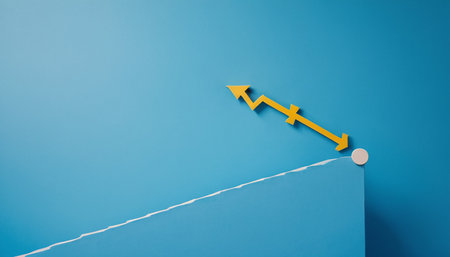 Business graph and arrow up on blue background. Business success concept.の素材