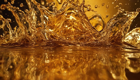 splash of golden liquid on a black background. 3d renderingの素材