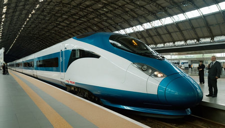 High-speed train at Amsterdam Central Station.の素材