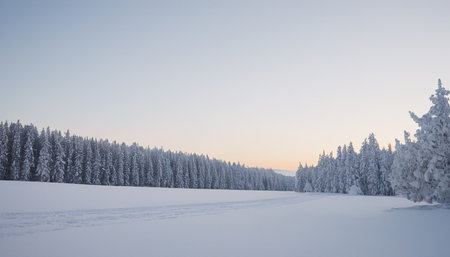 Beautiful winter landscape with snowy trees and blue sky. Panoramaの素材