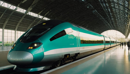 Modern high-speed train in the station. Shallow depth of fieldの素材