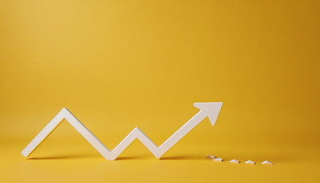 Arrow pointing up on a yellow background. Business growth concept.の素材