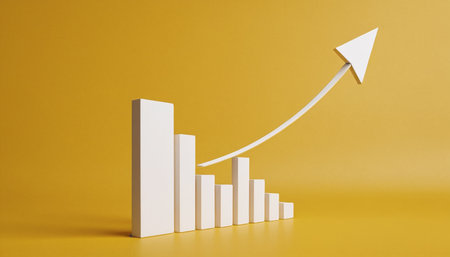Business graph with arrow up on yellow background. 3D rendering.の素材