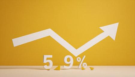 3d render of white arrow graph with 50 percent discount on yellow backgroundの素材