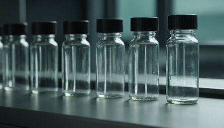 Medical ampoules on the table in the laboratory, close-upの素材