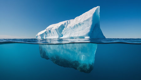 Iceberg floating in the ocean with blue sky background. 3d renderingの素材