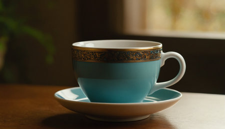 Coffee cup on the table in coffee shop, stock photoの素材