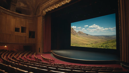 View of the movie theater from the auditorium. 3d renderingの素材
