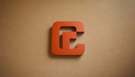 3d rendering of an orange letter G on a beige wallの素材