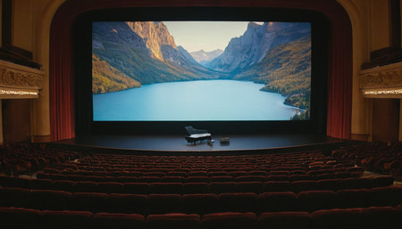 Mountain lake in a movie theater. Lake in the mountains.の素材
