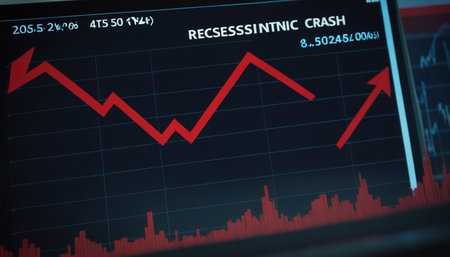 financial graph on monitor with red arrow going up and down. 3d renderingの素材