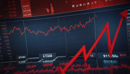3d rendering of stock market graph on digital screen. Business and finance concept.の素材