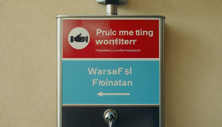 Directional sign on the wall of a public toilet with a handの素材