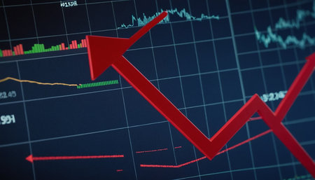 financial graph on the stock market with red arrow. 3d renderingの素材