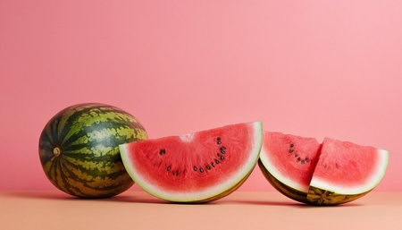 Watermelon slice on pink background with copy space. Summer concept.の素材