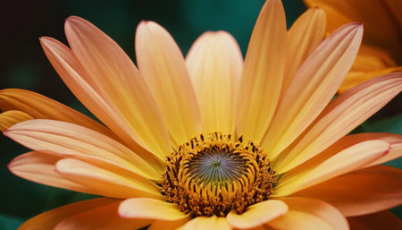 Close up of a yellow and orange gerbera daisy.の素材
