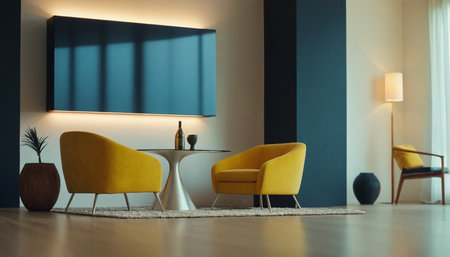 Interior of modern living room with yellow armchairs and coffee tableの素材