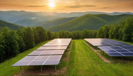 Photovoltaic modules for renewable electric production in the mountains.の素材