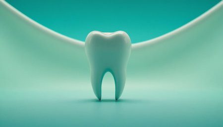 Tooth on a blue background. 3d rendering, 3d illustration.の素材
