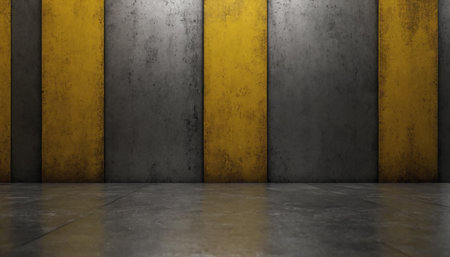3d render of abstract concrete interior with yellow and gray stripes.の素材