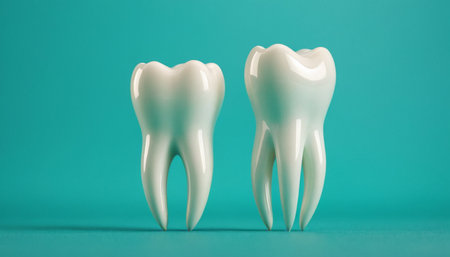 Tooth model on a blue background. Dental care concept.の素材