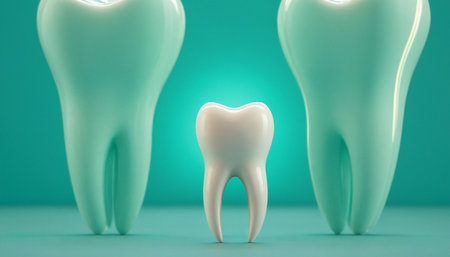 Tooth model isolated on green background. 3d render. Dentistry conceptの素材