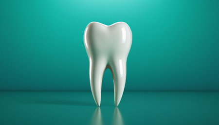 Tooth on green background. 3D illustration. 3D rendering.の素材