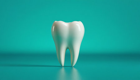 Tooth model on a green background. 3d render. Dentistry concept.の素材