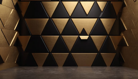 Abstract black and gold geometric background. 3d rendering, mock upの素材