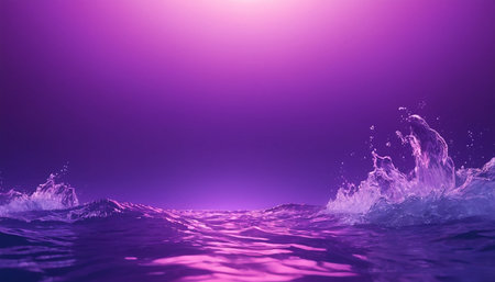 Water splash in the sea with purple light background. 3d renderingの素材