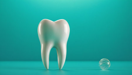 Tooth model on green background. Dentistry concept. 3D Renderingの素材