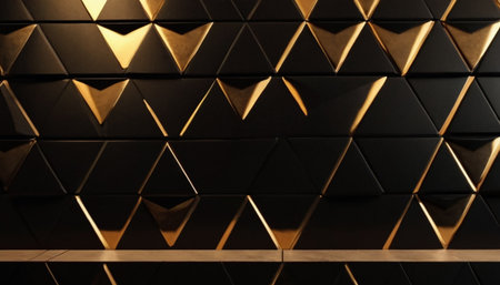 3d render of abstract geometric background with golden triangle shapes. Luxury and elegant designの素材