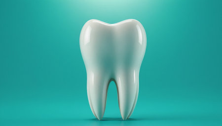 Tooth model on turquoise background. 3D rendering.の素材
