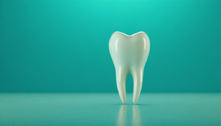 Tooth model on a green background. Dentistry concept. Minimal style.の素材