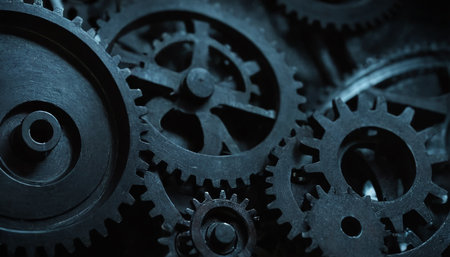 Close up of old clockwork gears. Abstract background. Toned.の素材