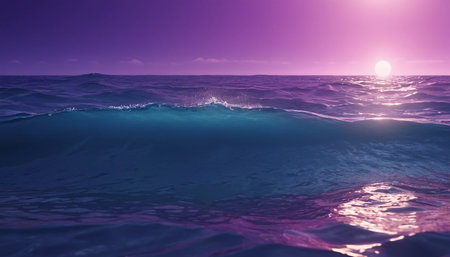 Beautiful seascape with sun and waves. 3d renderの素材