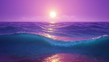 Beautiful sunset in the sea. 3d rendering. Computer digital drawing.の素材
