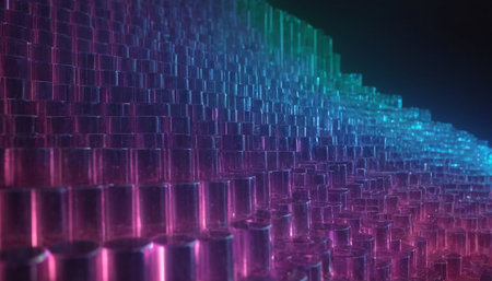 3d rendering of abstract technology digital hi tech background with glowing particlesの素材