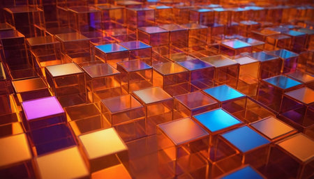 3d render of a lot of shiny cubes. Abstract background.の素材
