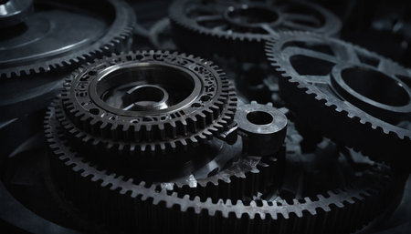 Gear wheels, closeup of cogwheels, industrial background.の素材