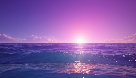 Beautiful seascape with sun at sunset. 3D renderingの素材
